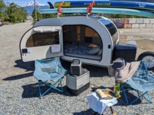 Transport your SUPs and kayaks with the Rhino-Rack for the DROPLET tiny camper