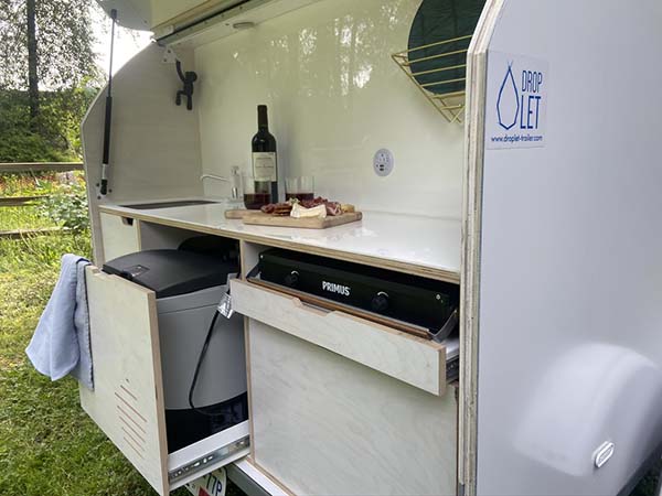 The open kitchen of DROPLET camper