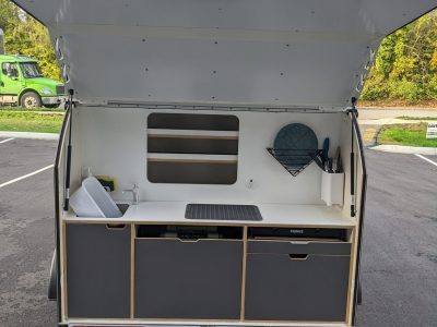 DROPLET teardrop trailer compact kitchen